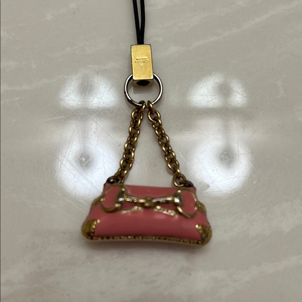 Authentic Gucci Horsebit Pink Chain Strap Mini Bag Phone or Bag Charm - Picture 3 of 6